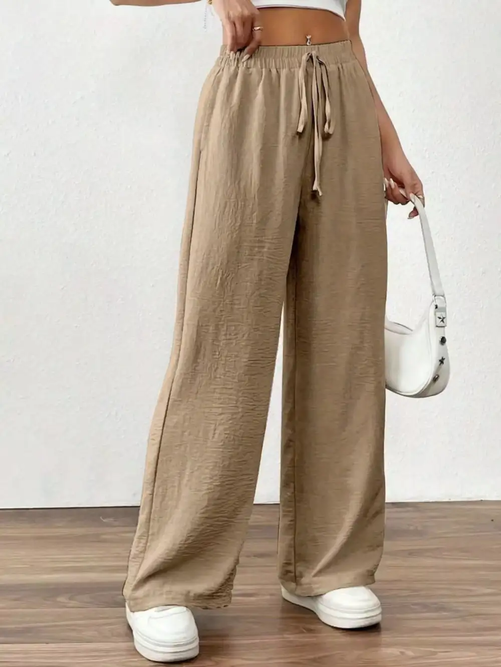 Relaxed Casual Drawstring Wide Leg Pants