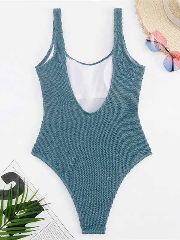 Candy Fluorescent Pleated Fabric One Piece Swimsuit