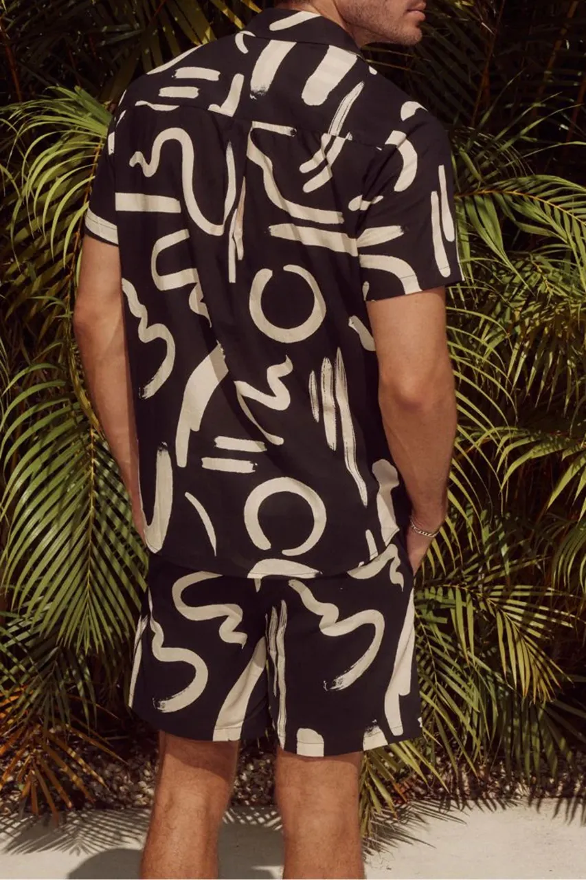 Black And White Abstract Print Men's Vacation Set