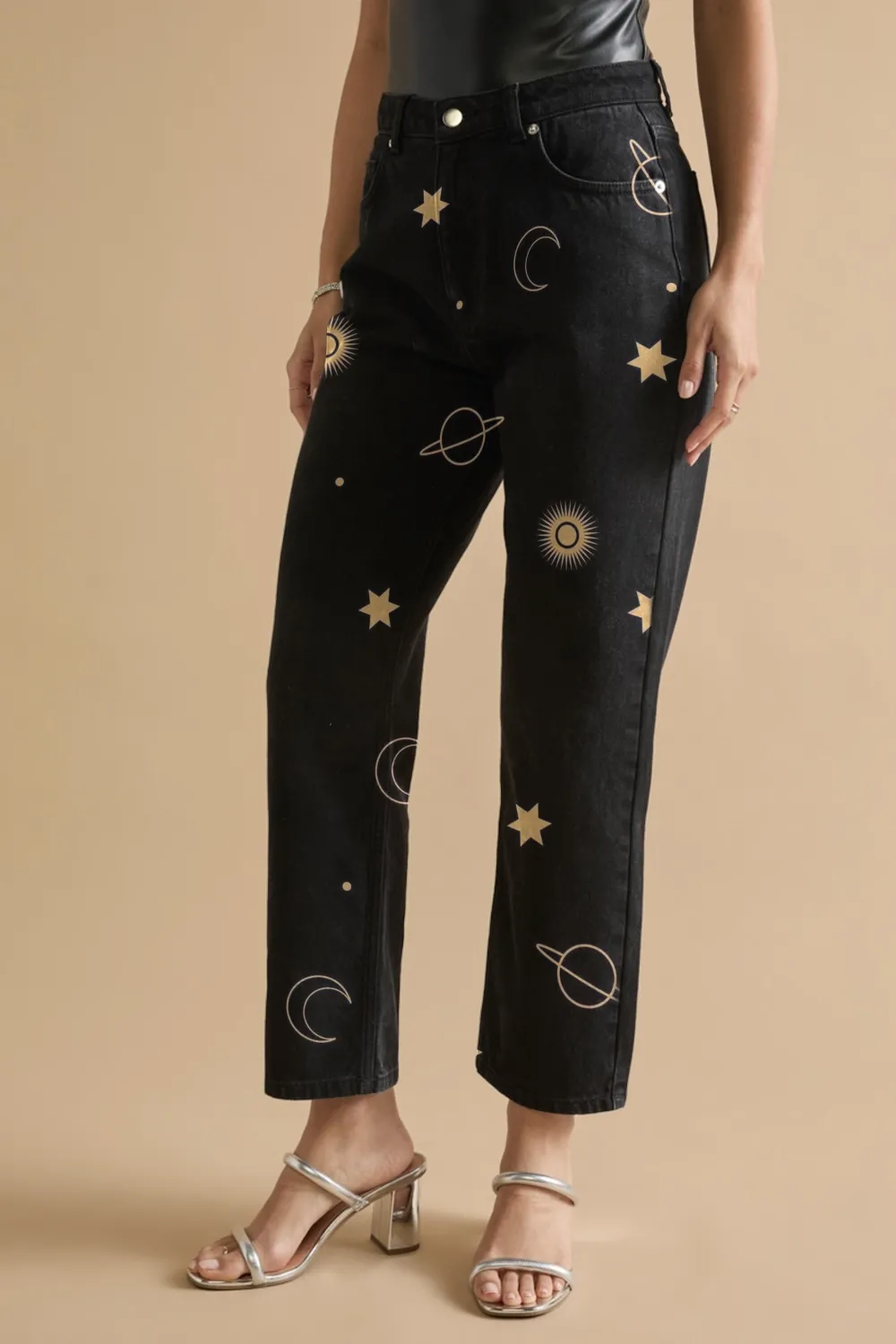 Emily Heart Embroidered Straight Leg Denim Jeans