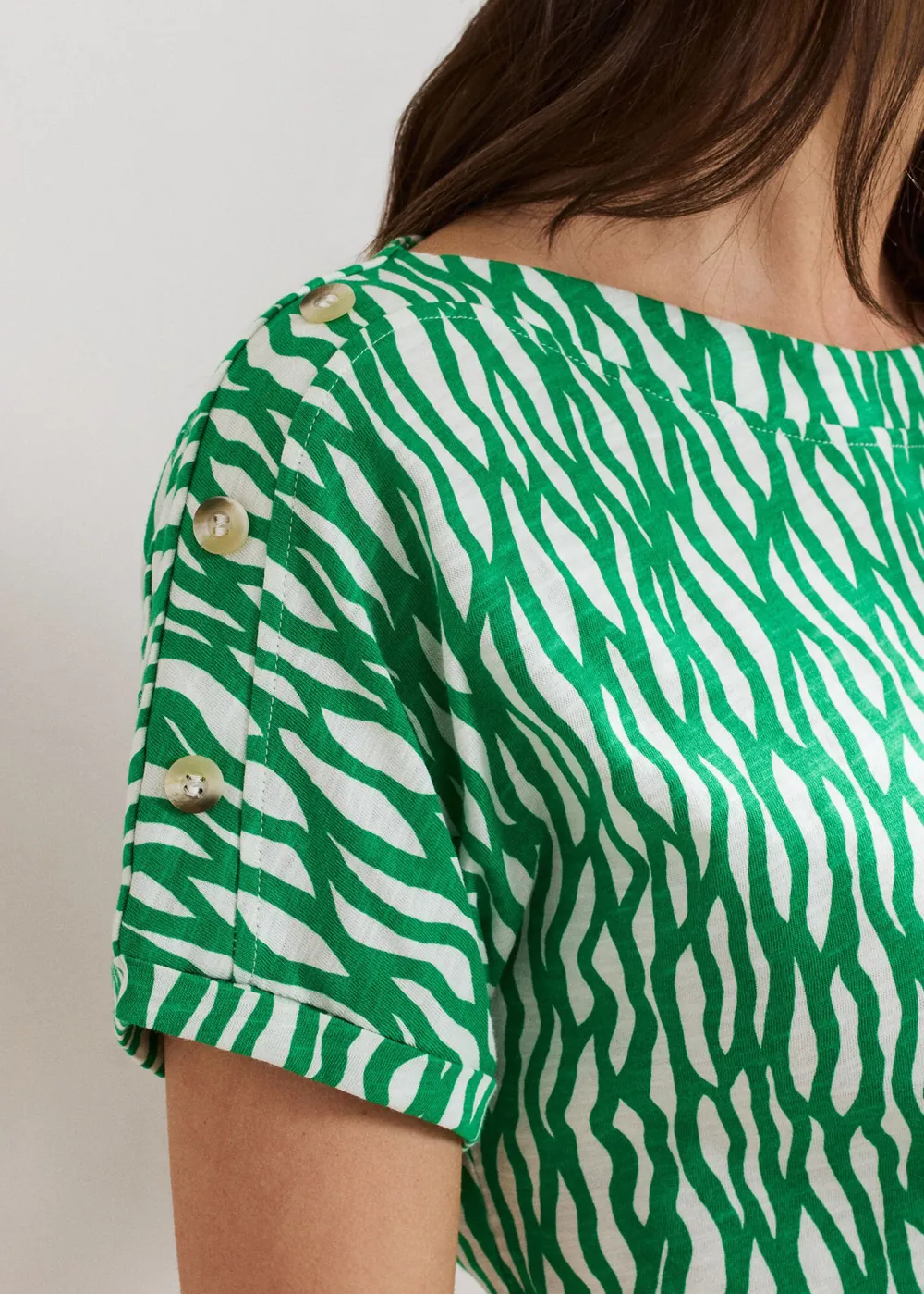 Everyday All-Match Cotton Abstract Green Pattern Top