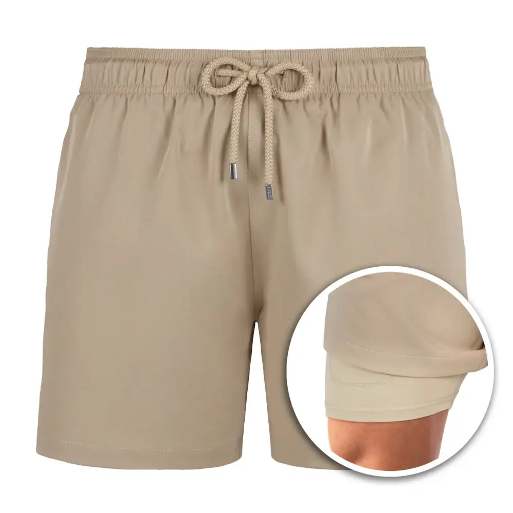 Beige Mid-Length Hybrid Short