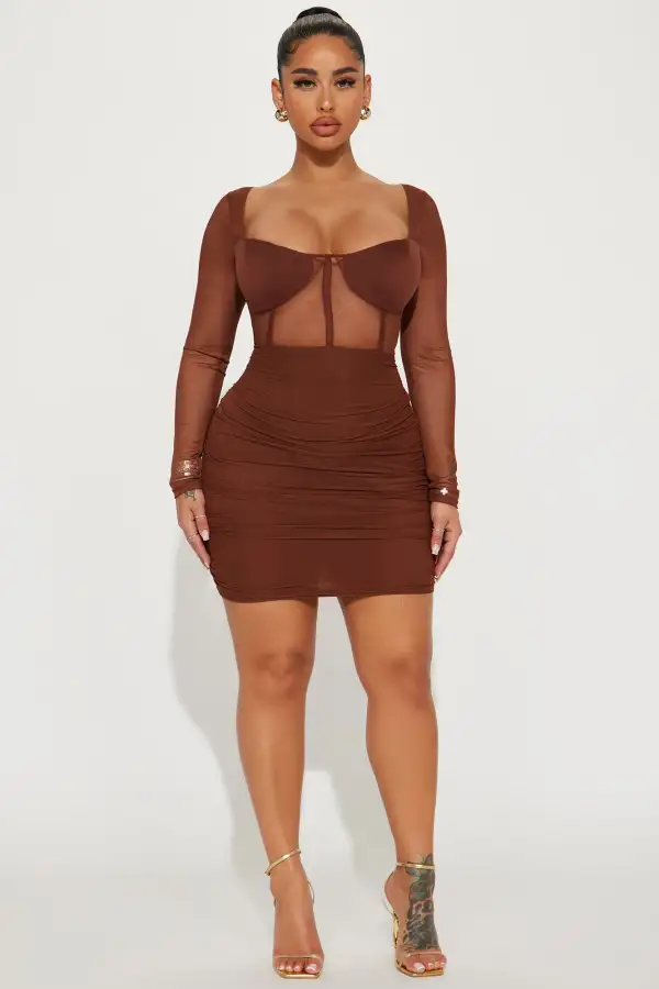 Lola Mesh Corset Mini Dress - Brown