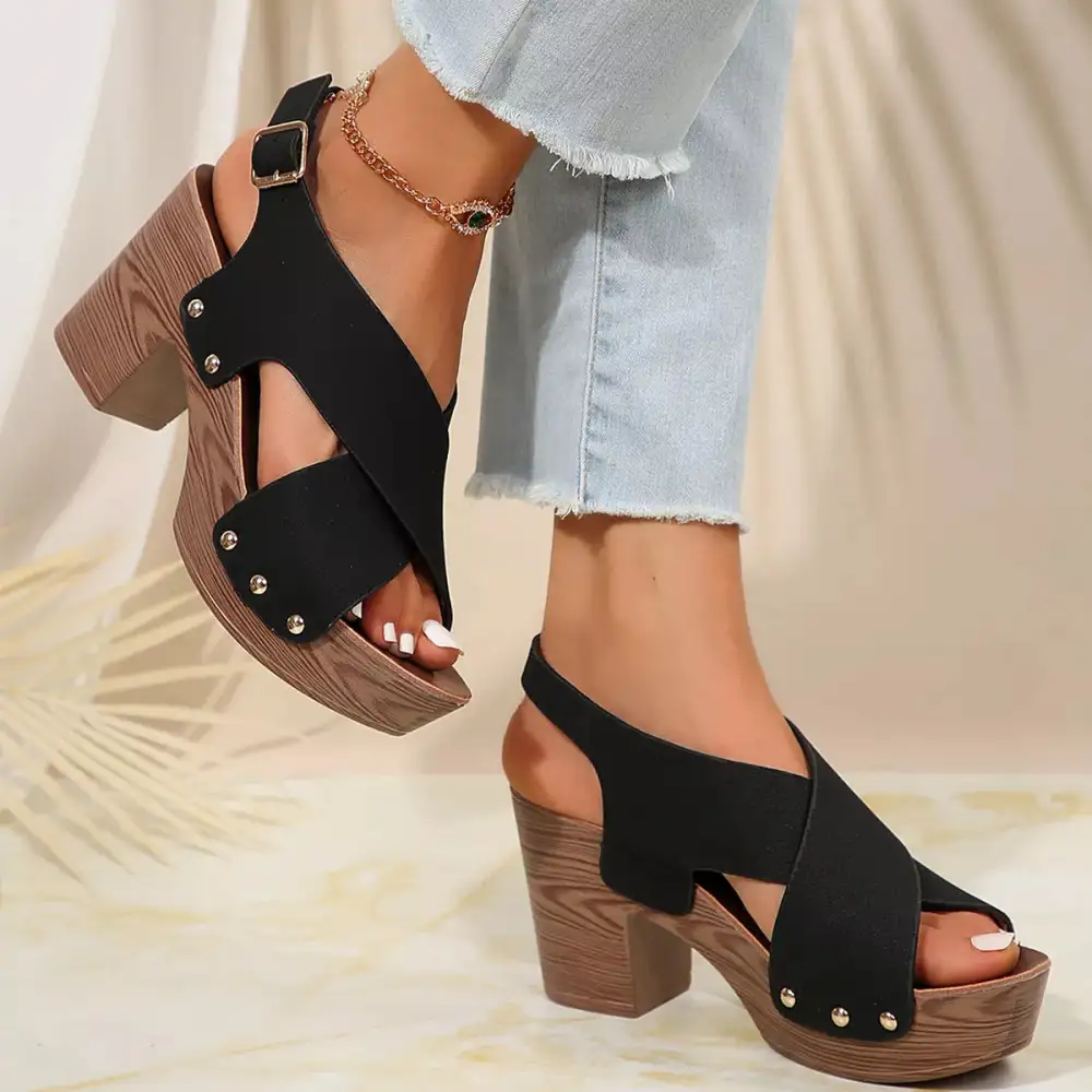 Crisscross Block Heel Sandals