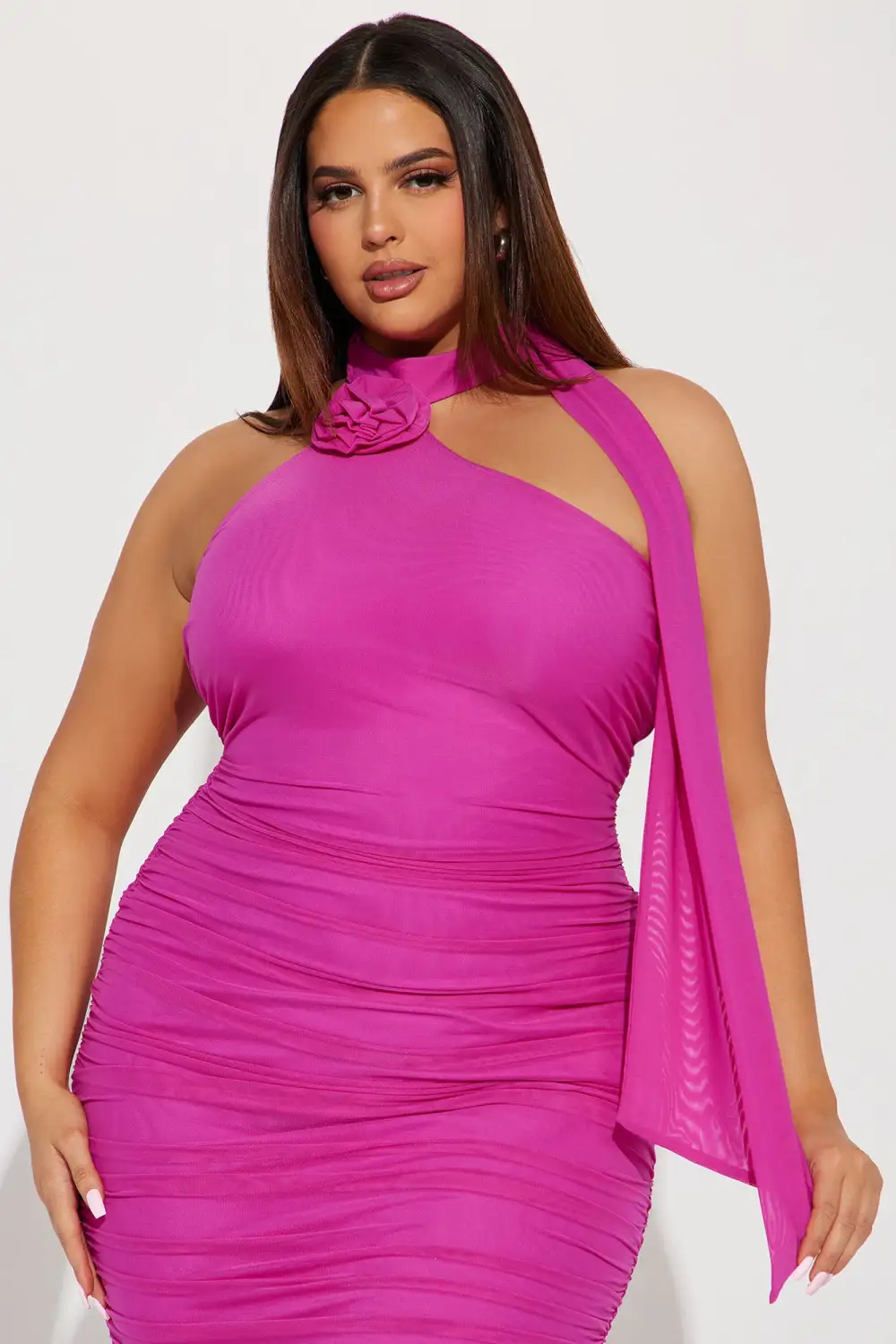 Selena Mesh Midi Dress - Magenta