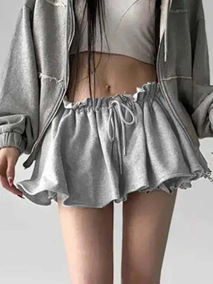 Drawstring Ruffle Trim Mini Skirt