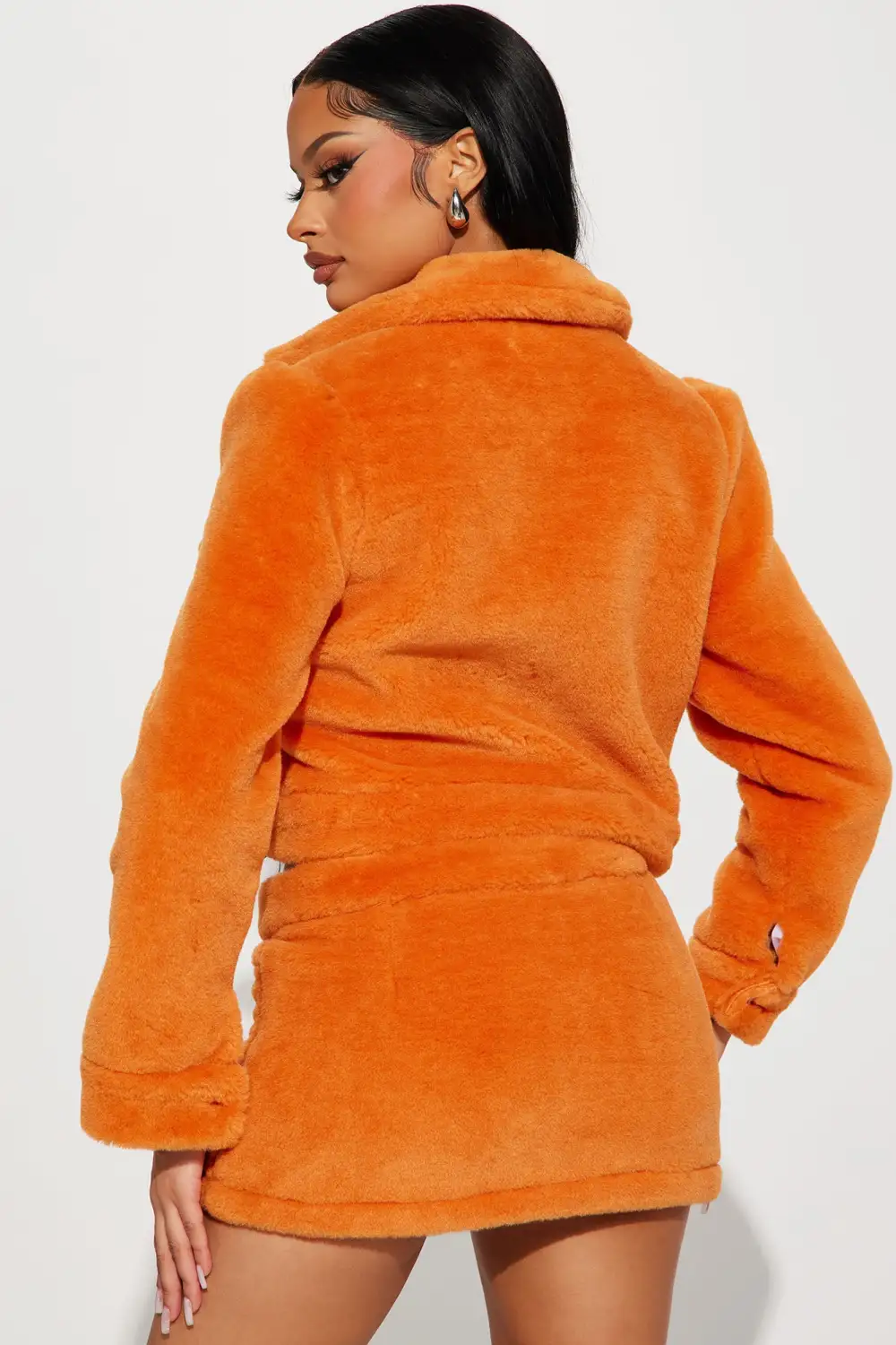 Golden Hour Faux Fur Skirt Set - Orange