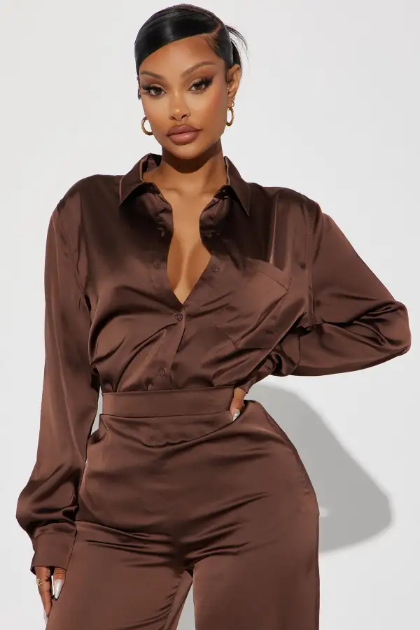 Makenzie Satin Pant Set - Chocolate