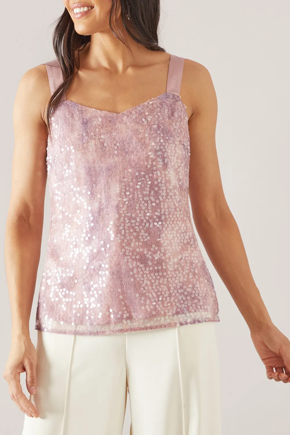 Temperament Wide Strap Sequined Ladies Vest