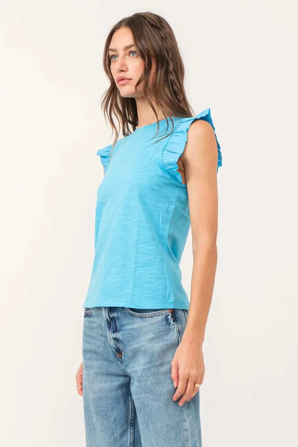 Ruffle Sleeveless Cotton Top