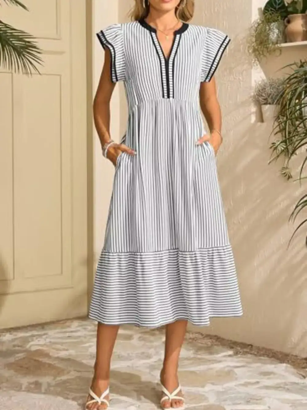 Striped Ruffle Dress Casual
