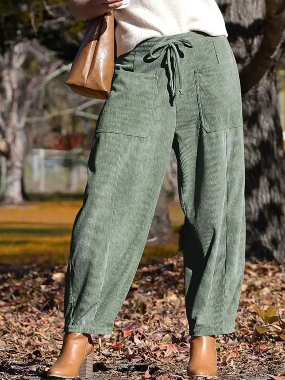 Corduroy Wide Leg Pants With Pocket