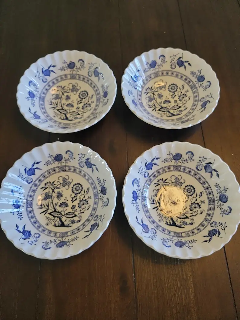 Blue Nordic J&G Meakin Ironstone China Bowls Set Of 4Blue and white