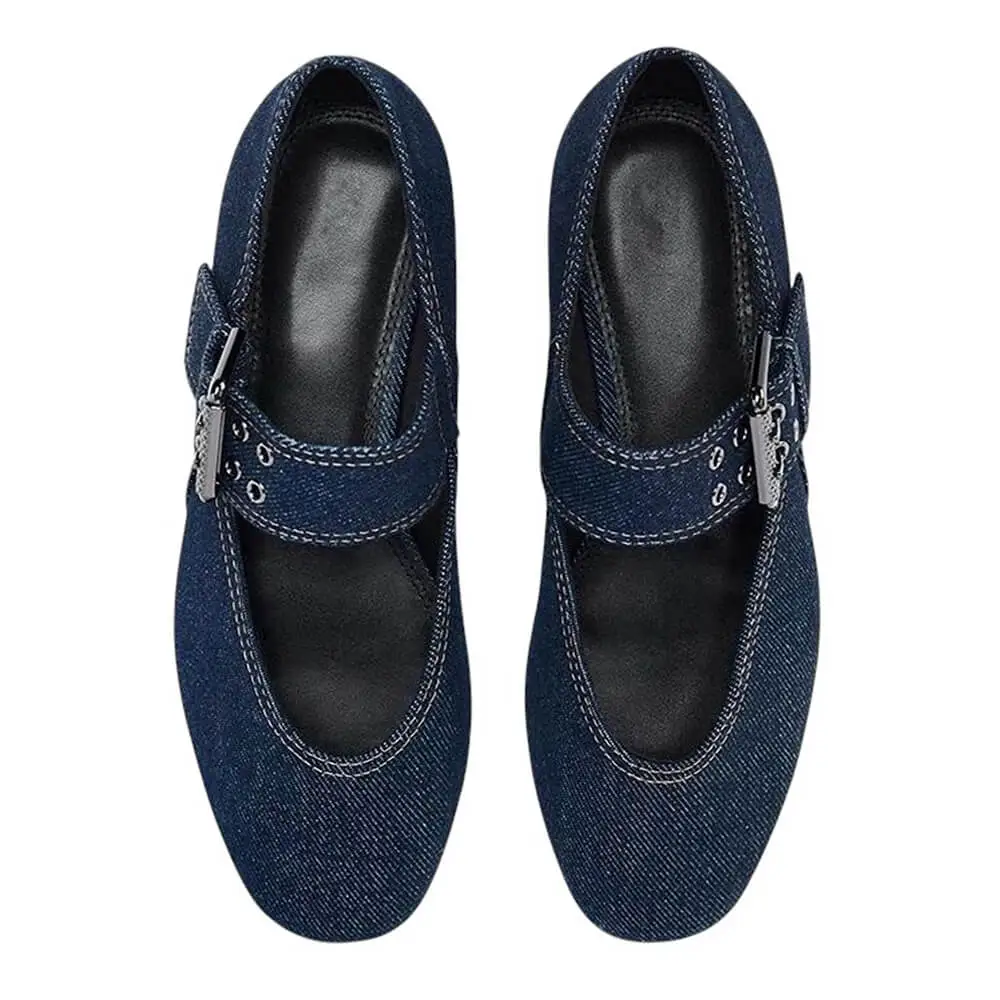 Denim Buckle Strap Mary Jane Flats