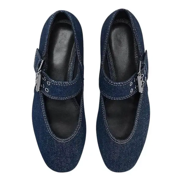 Denim Buckle Strap Mary Jane Flats