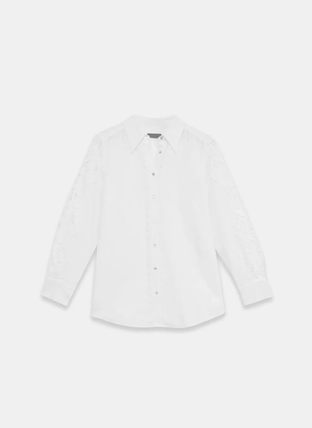 Casual Style White Linen Lace Trim Shirt