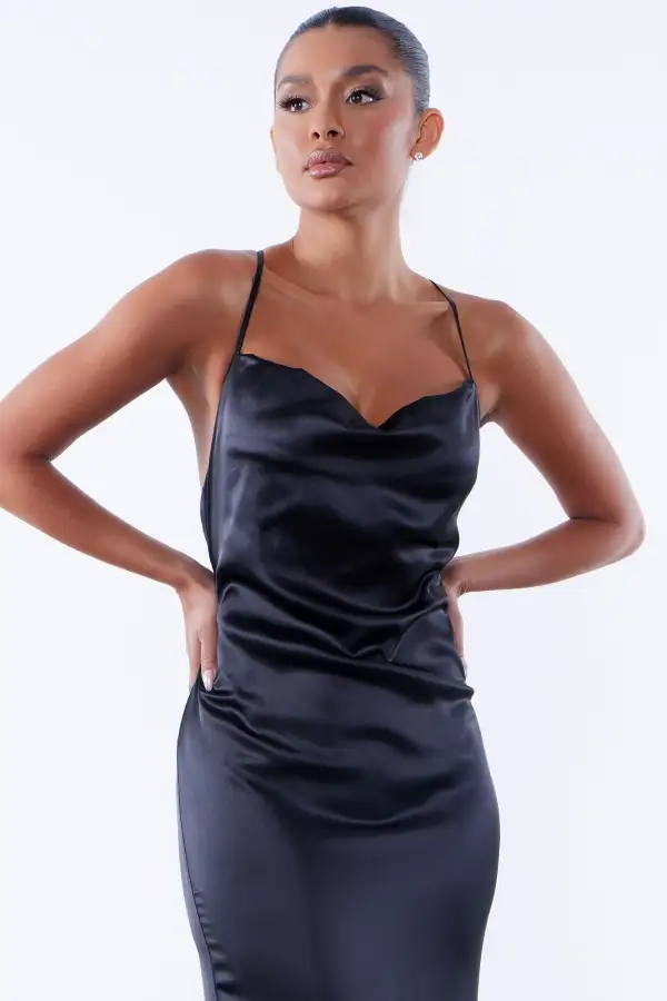 Alice Satin Maxi Dress - Black