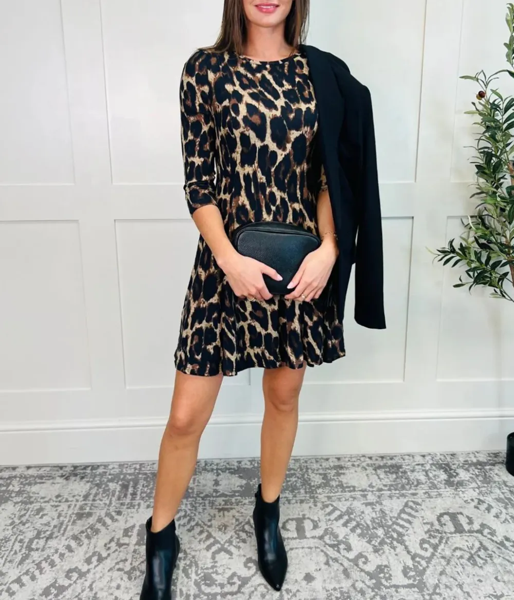 Leopard Print Paneled Swing Dress