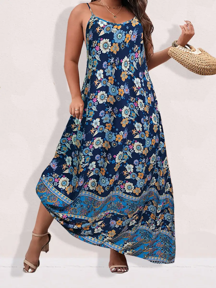 Spirit and Rebel Plus Size Floral Print Boho Maxi Dress