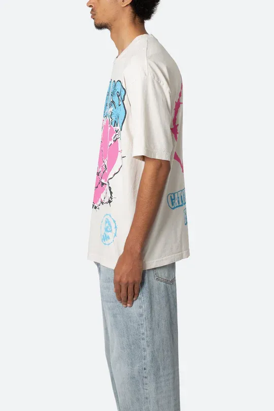 WHITE LOVELESS HEART BARBED WIRE T-SHIRT