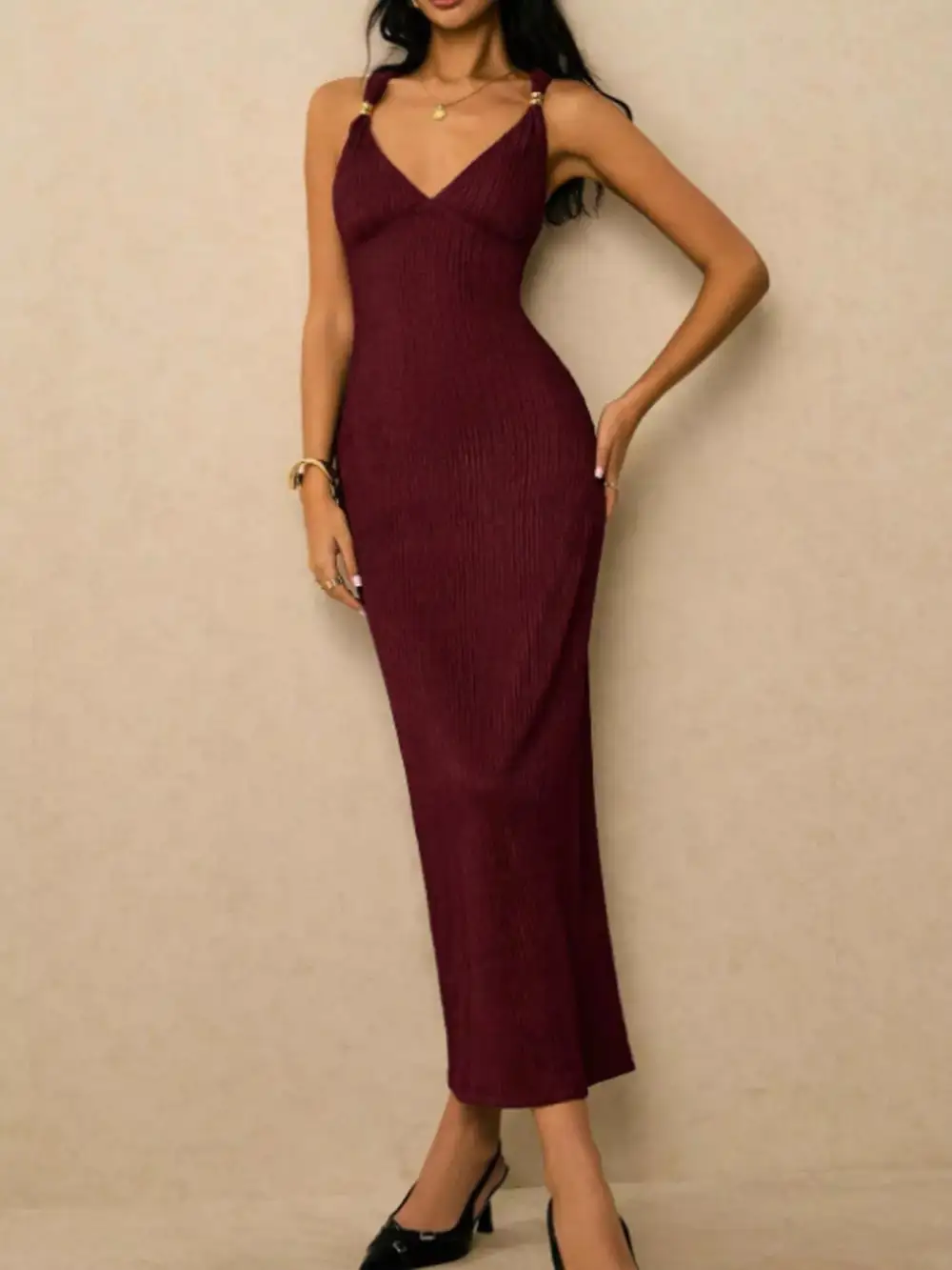 Ribbed Knit Sleeveless Midi Dress