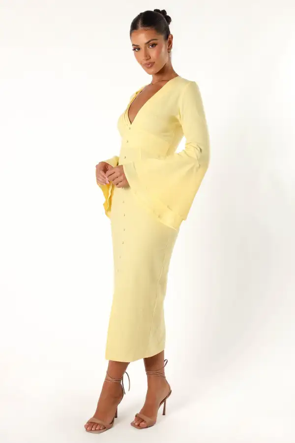 Vela Long Sleeve Midi Dress - Lemon