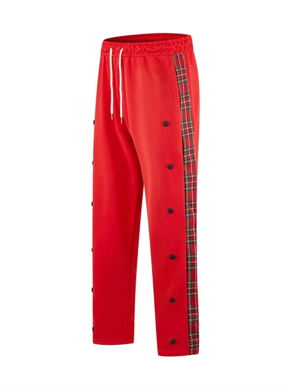 Men's Full Size Drawstring Plaid Side Stripe Pants