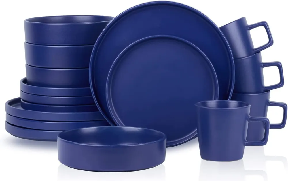 Stone Lain Coupe Dinnerware Set, Service For 8, Black Matte