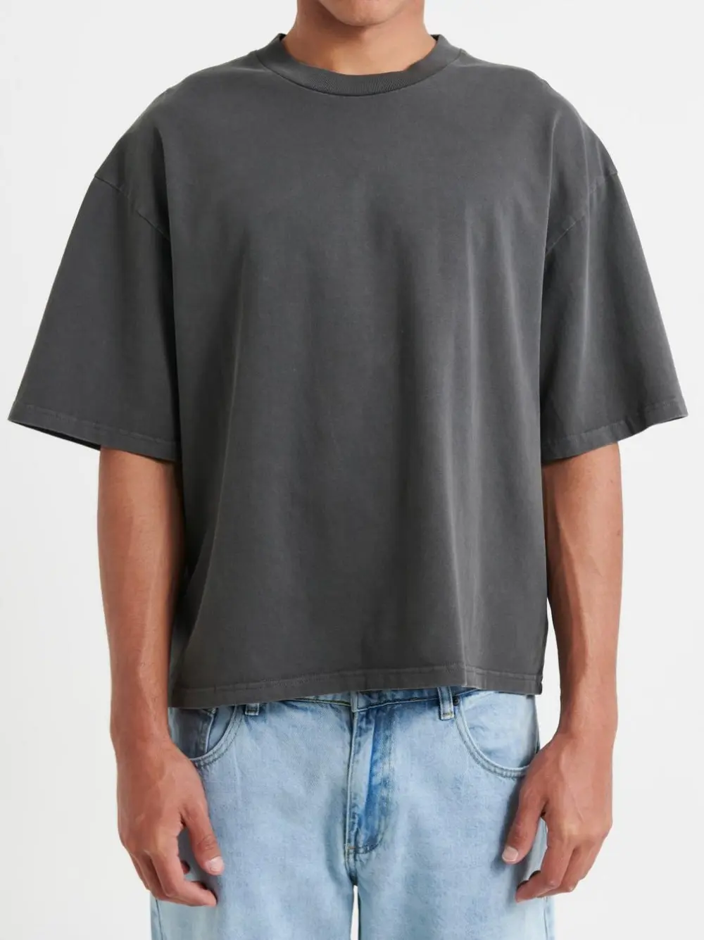 Simple Casual And Daily Silver Charcoal Tee