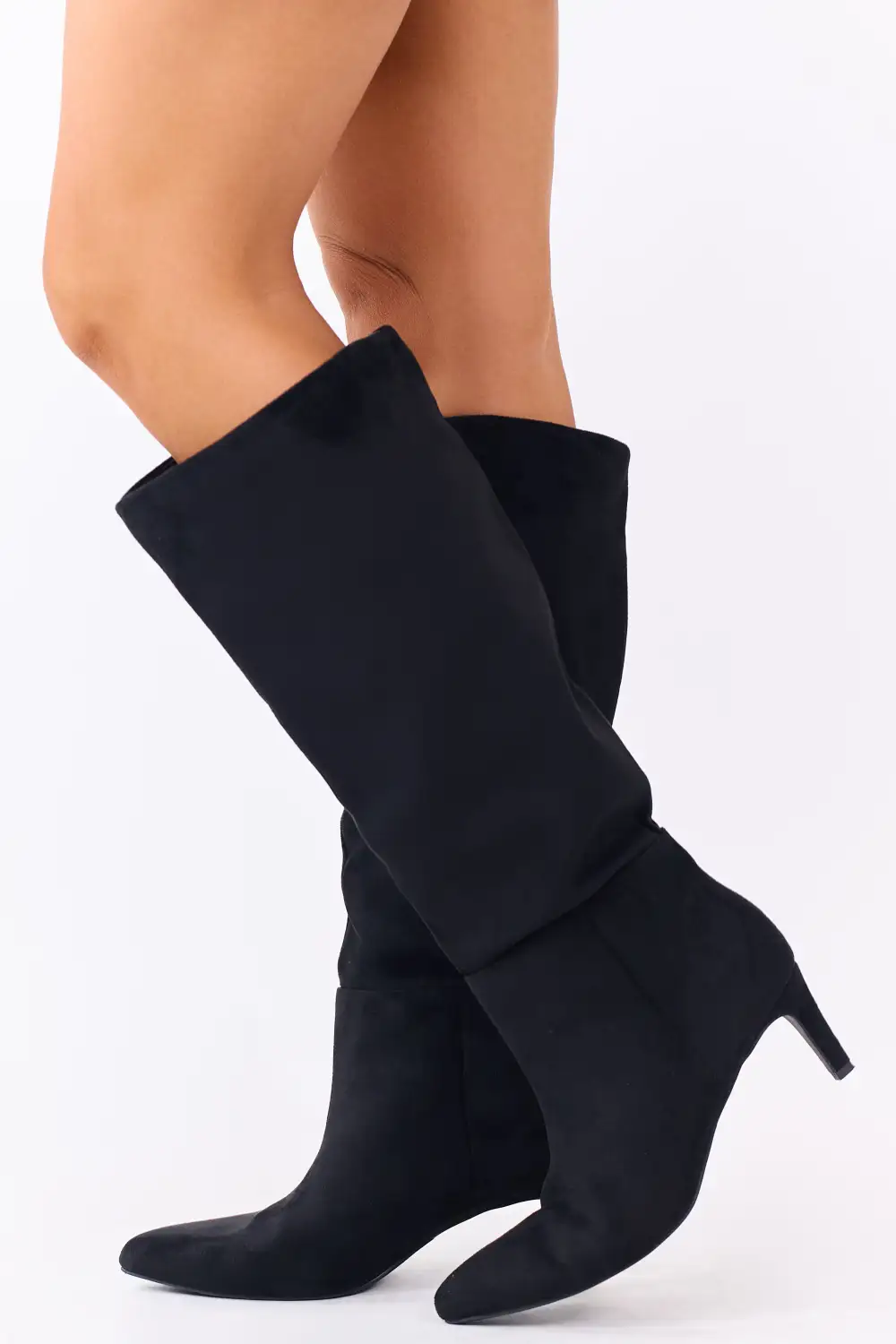 Faux Suede Pointed Toe Heeled Tall Boots