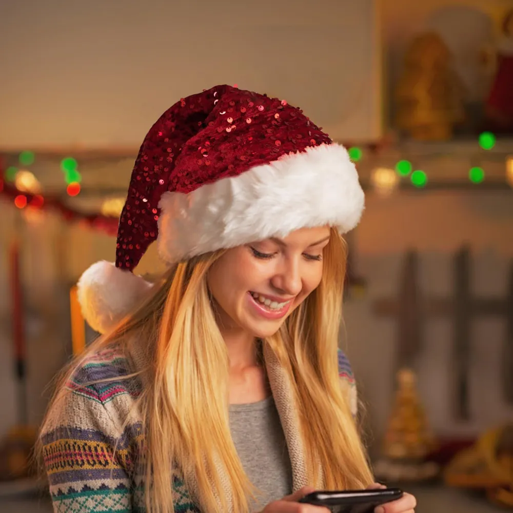 Christmas decorative hat, double-layered sequined hat, Shanghai-style beanie, extra thick long beanie, 32*45CM