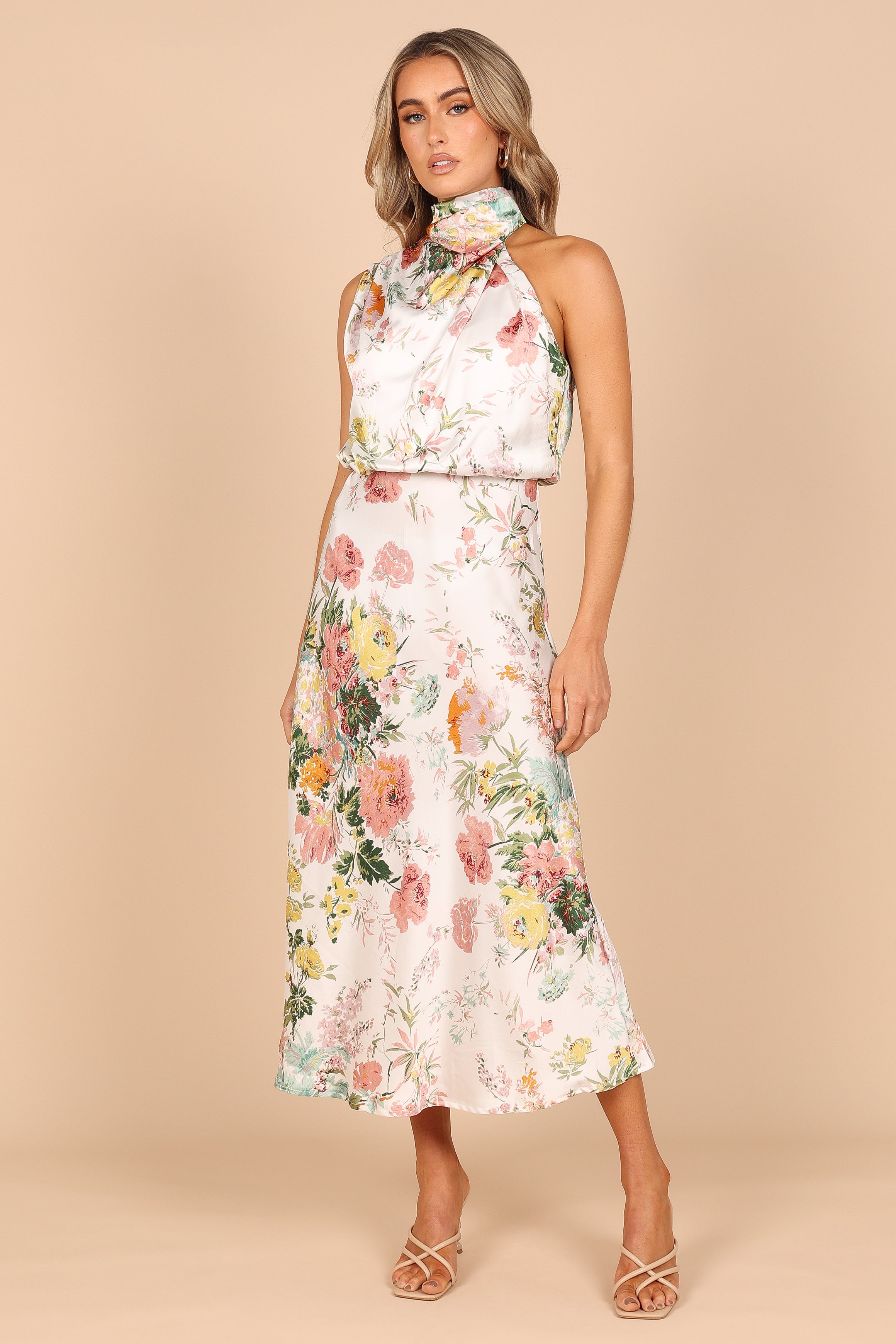 Anabelle Halter Neck Midi Dress - White Floral