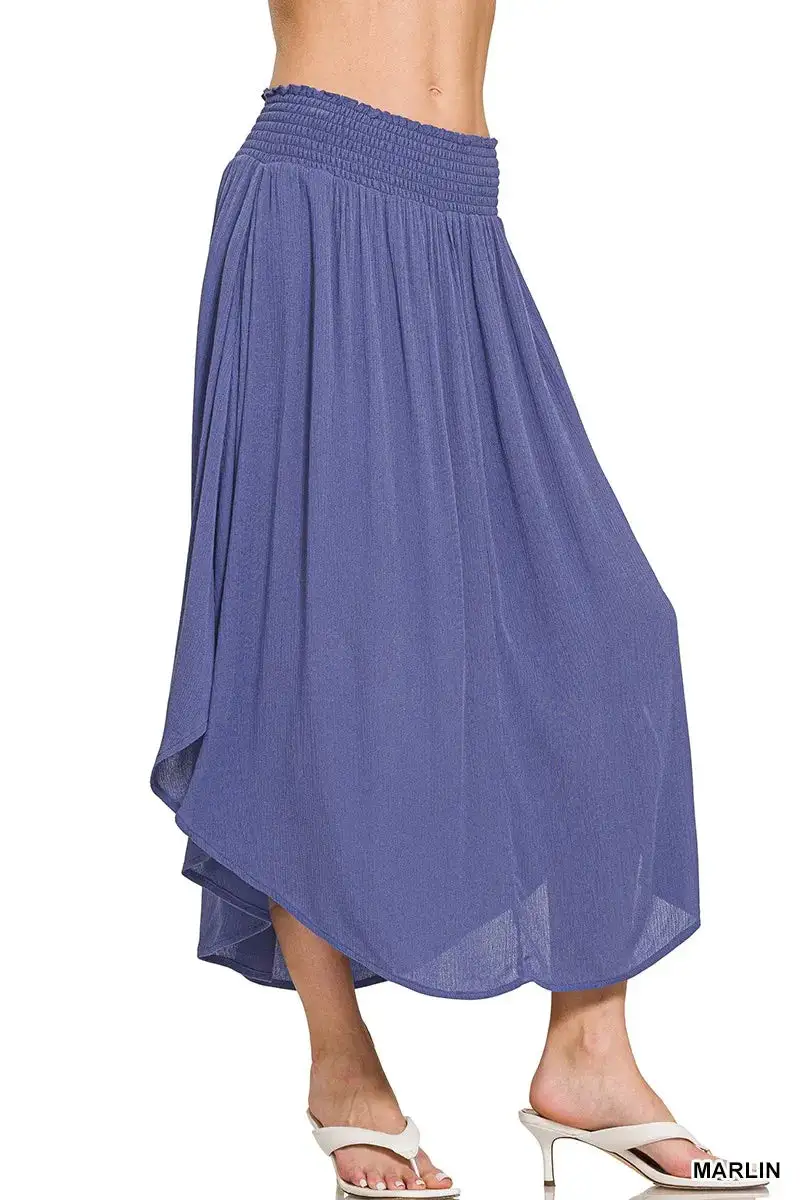 Woven Crinkle Smocked Waist Everyday Skirt
