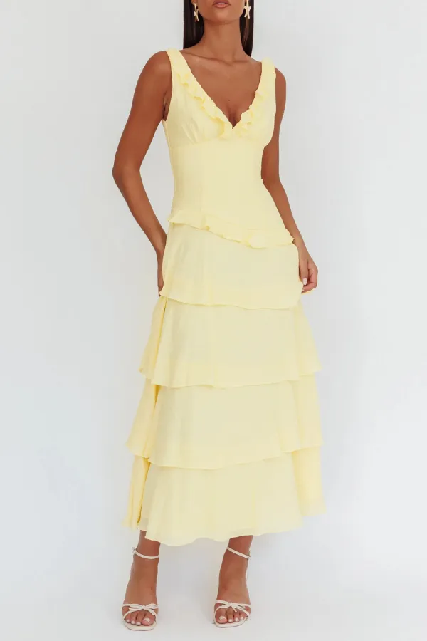 Flowing Ruffled V-Neck Fashionable Dress