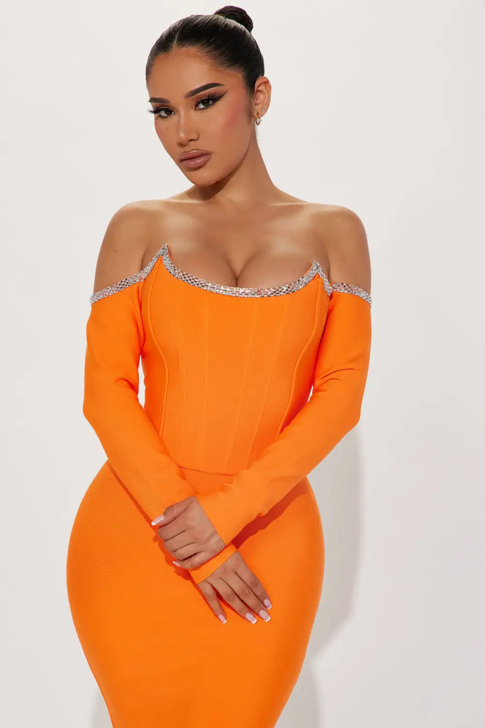 Shaken Not Stirred Bandage Midi Dress - Orange