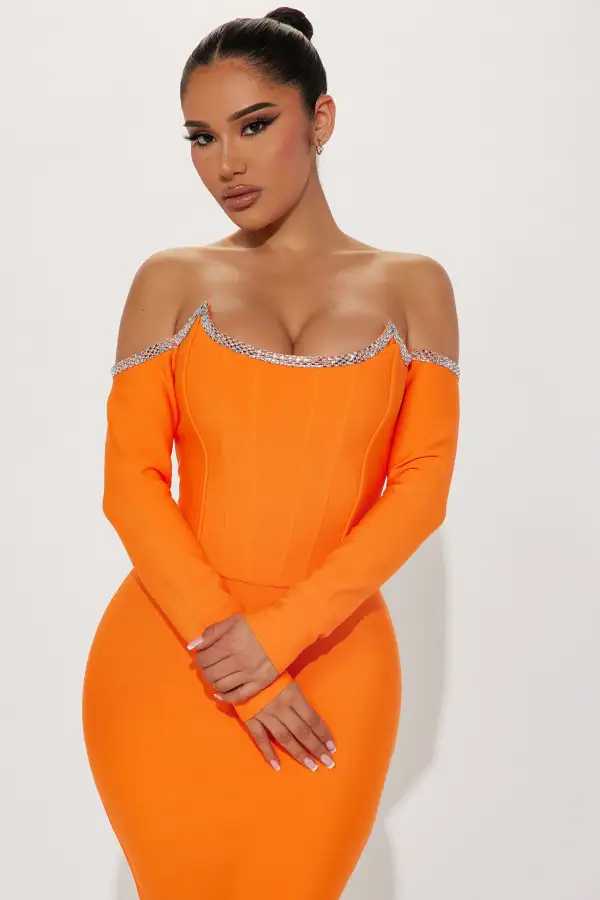 Shaken Not Stirred Bandage Midi Dress - Orange
