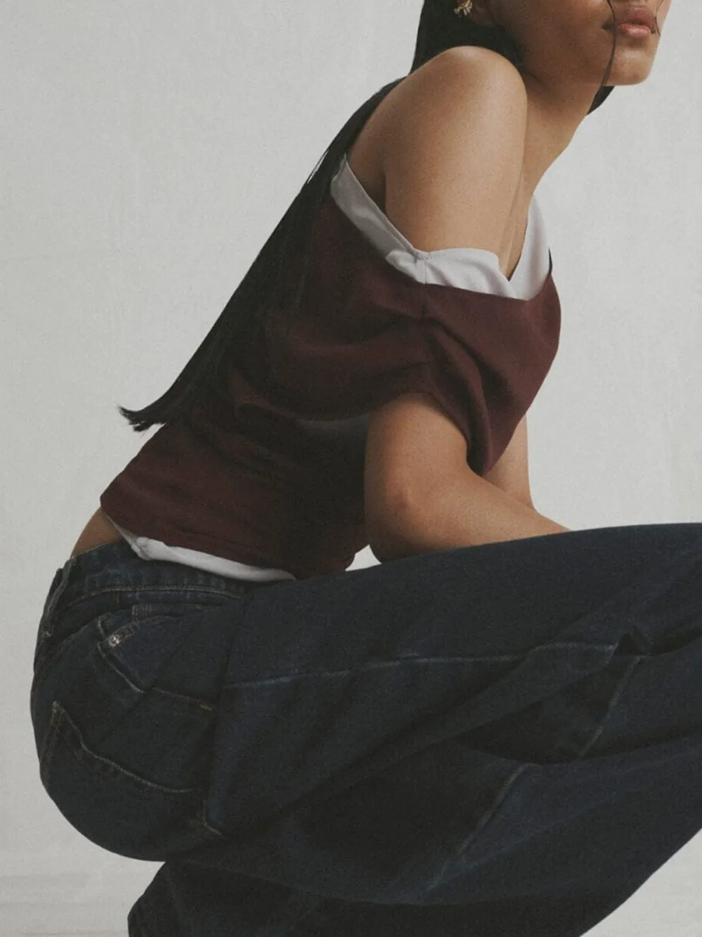 Contrast Asymmetrical Neck Top