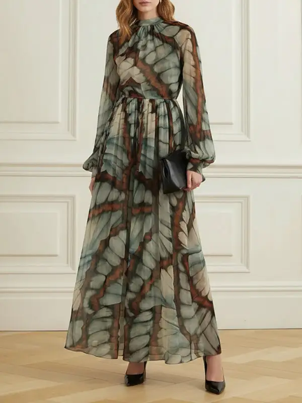 Balloon Pleated Long Maxi Dress