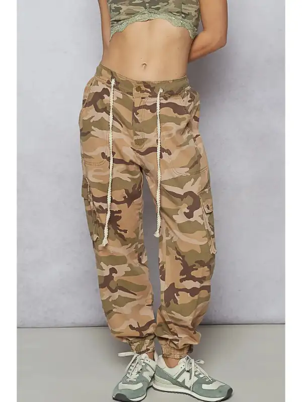 Modern Roomy Cotton Blend Button Detail Casual Pants