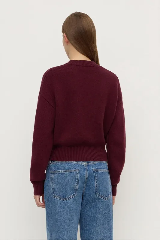 Merlot Wool Blend Cropped Knit Sweater