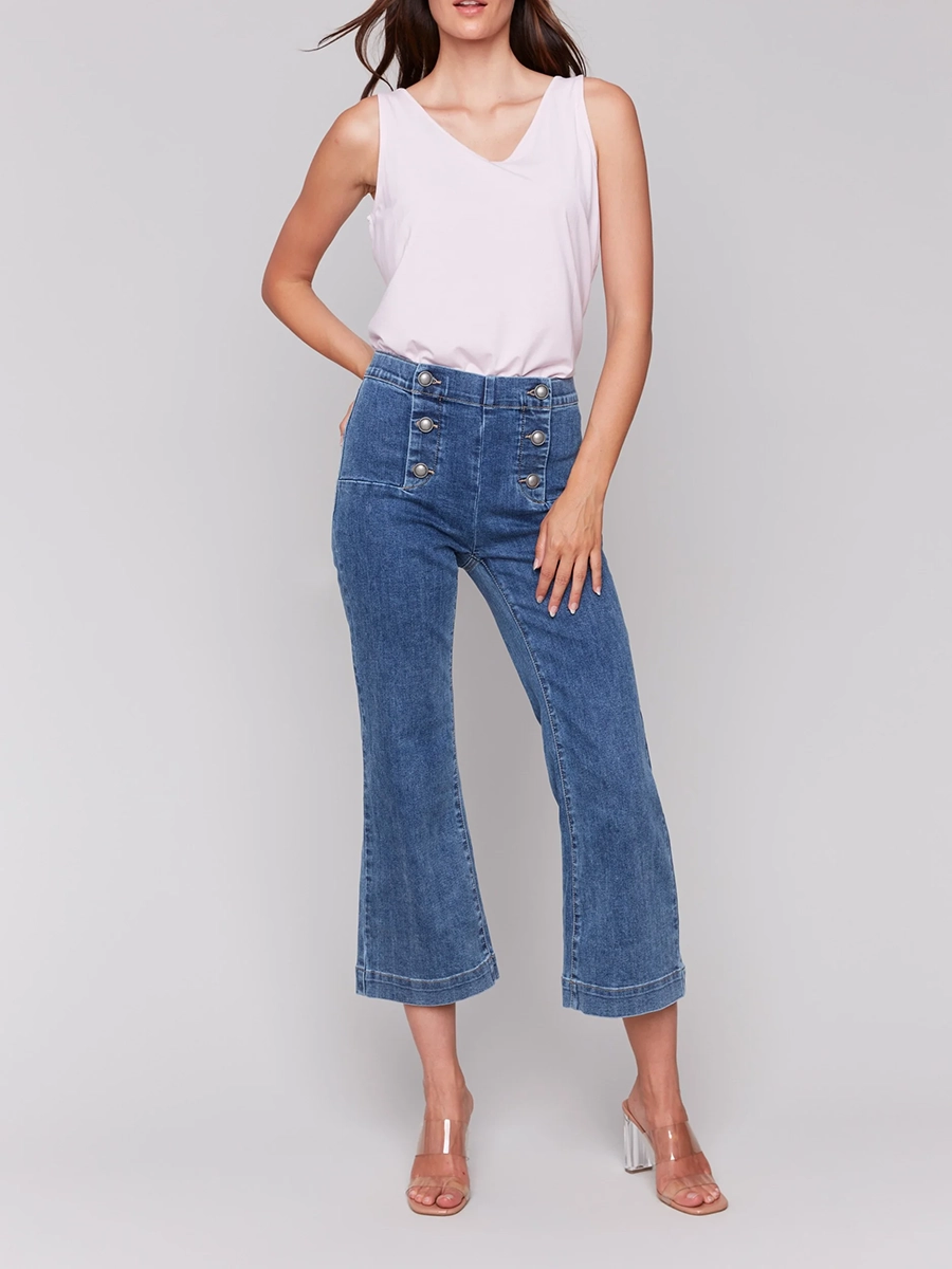 Versatile Creative Front Buttoned Flared Jeans