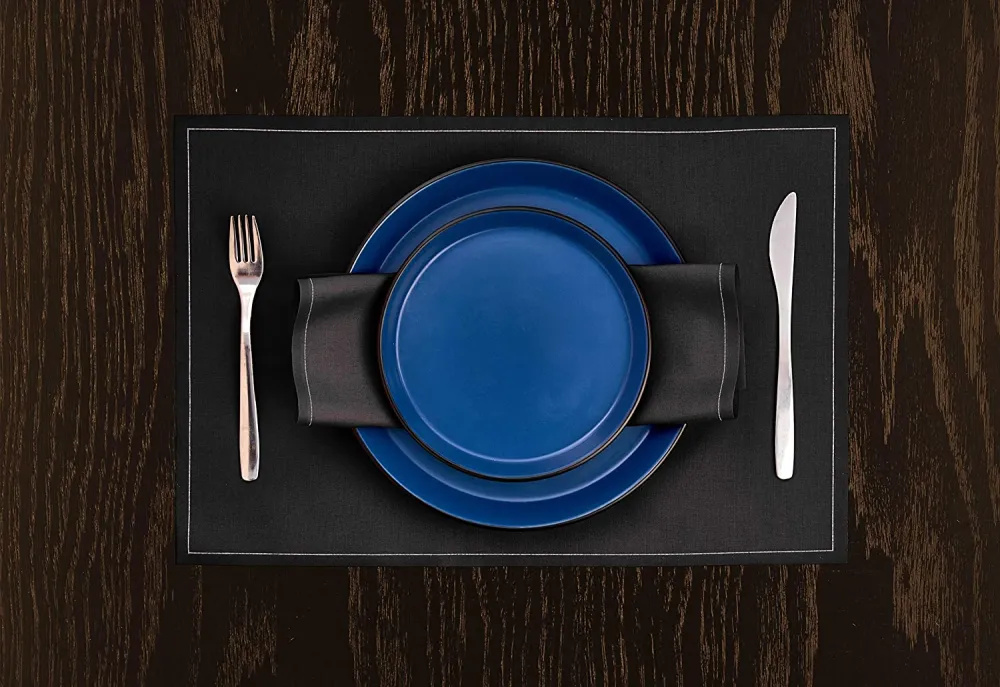 Stone Lain 32 Piece Glazed Stoneware Dinnerware Set, Service 8, Blue and Black