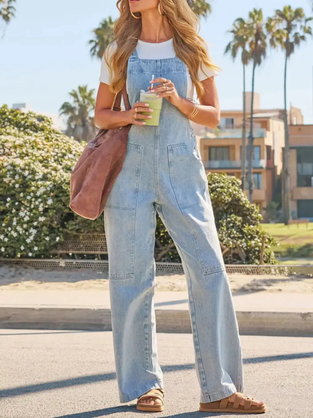 Denim Wide Leg Overalls