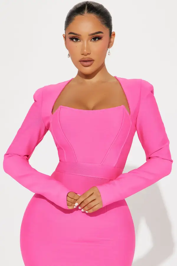 Polly Bandage Midi Dress - Hot Pink