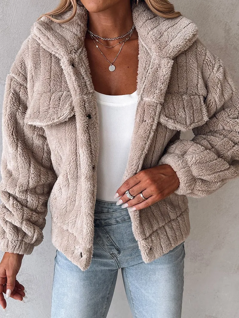 Casual solid color plush lapel jacket