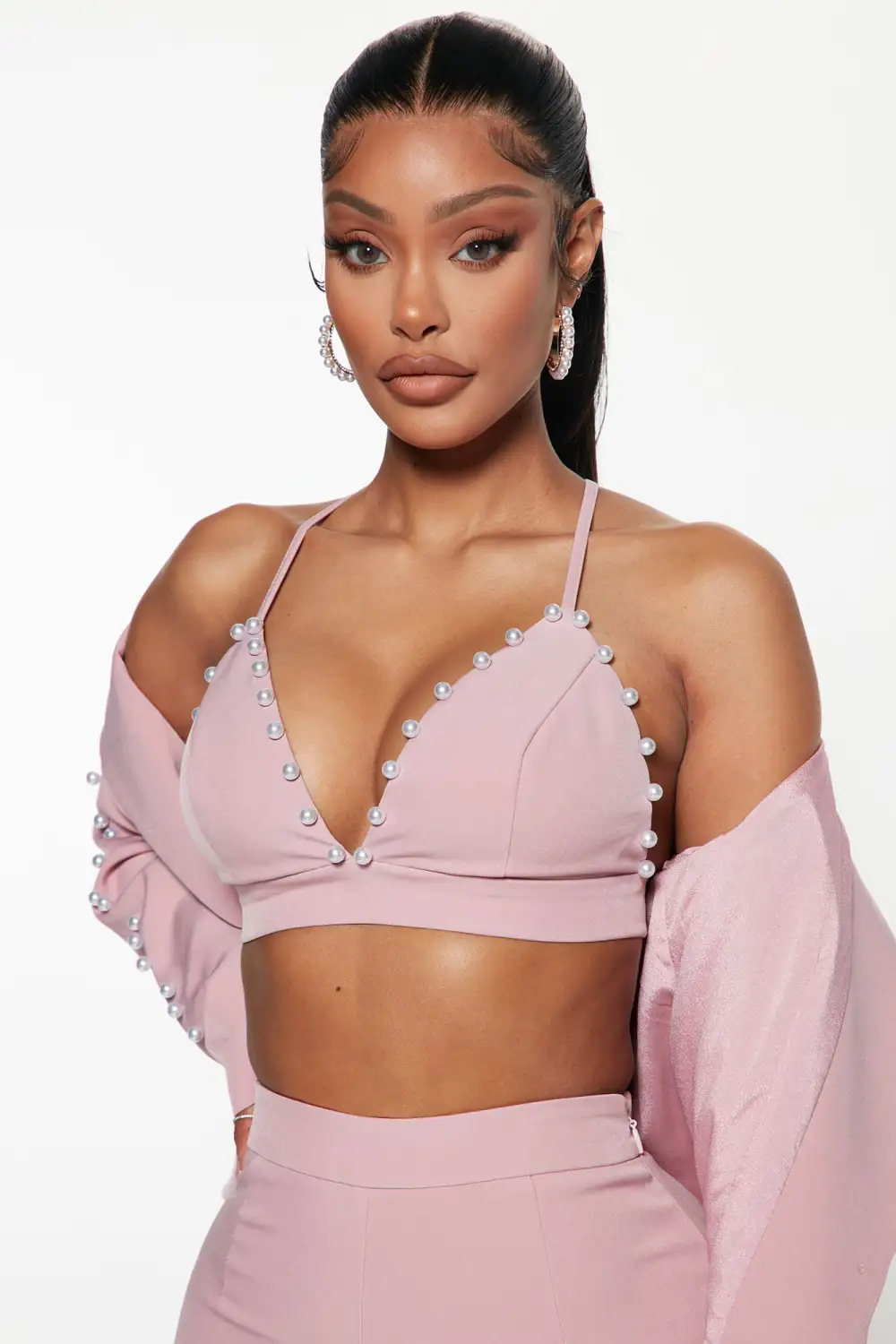Pamela Pearl 3 Piece Blazer Pant Set - Blush