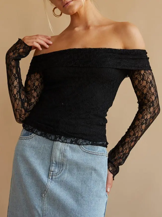 Off The Shoulder Lace Long Sleeve Top