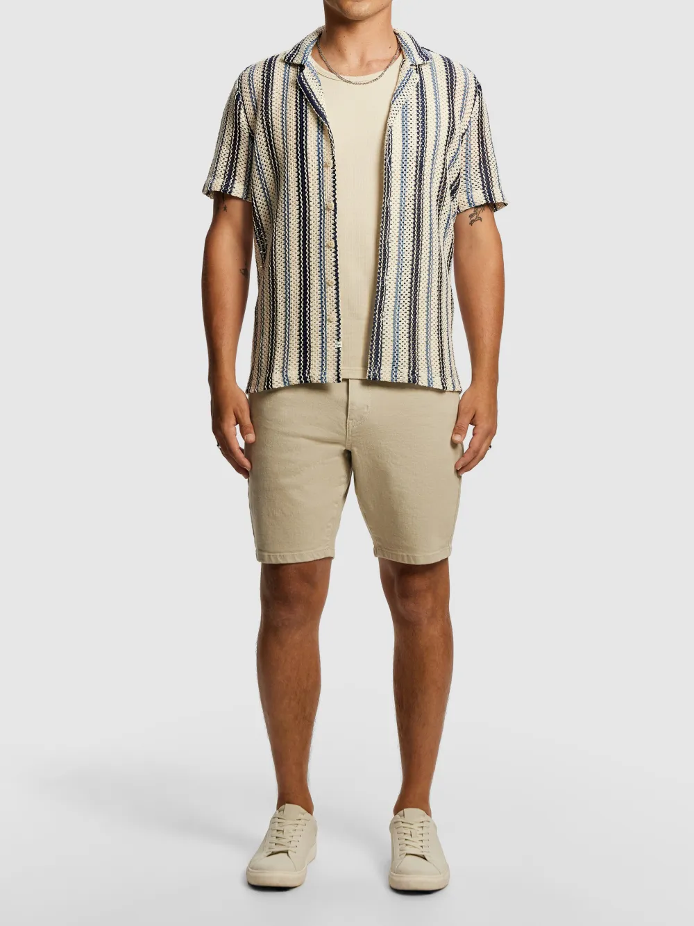 Blue And White Striped Short Sleeve Shirt