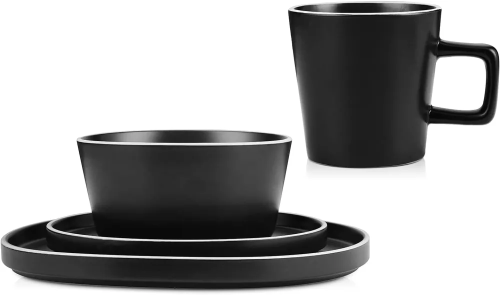 Stone Lain Coupe Dinnerware Set, Service For 8, Black Matte