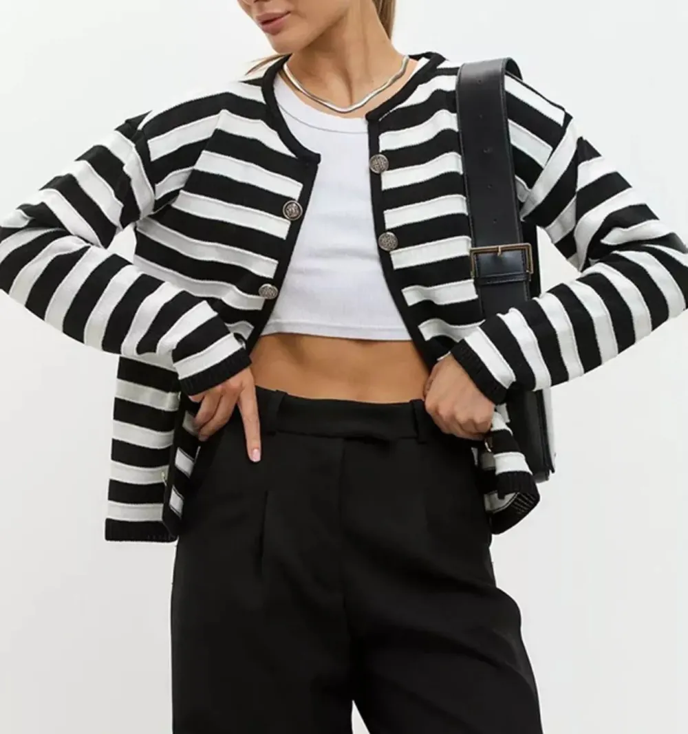 Classic Striped Button Down Knit Cardigan